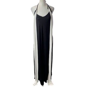 VENUS Women Maxi Dress Size L Black White Halter Wrap Detail Unique 4-8